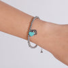 Teal White Gold Beads Bracelet with Heart Charm